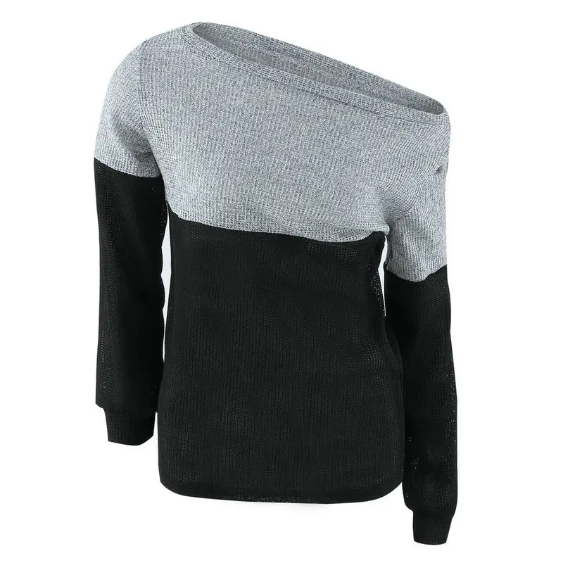 Sexy Off Shoulder Sweater Tops Warm Women's Contrast Color Pullovers Plus Size 3 Color Sweater Shirts Lx100 1