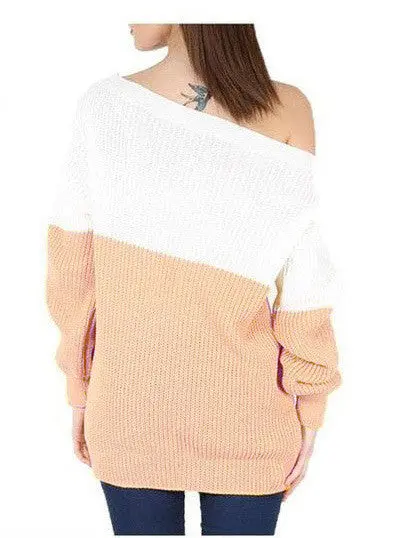 Sexy Off Shoulder Sweater Tops Warm Women's Contrast Color Pullovers Plus Size 3 Color Sweater Shirts Lx100 6