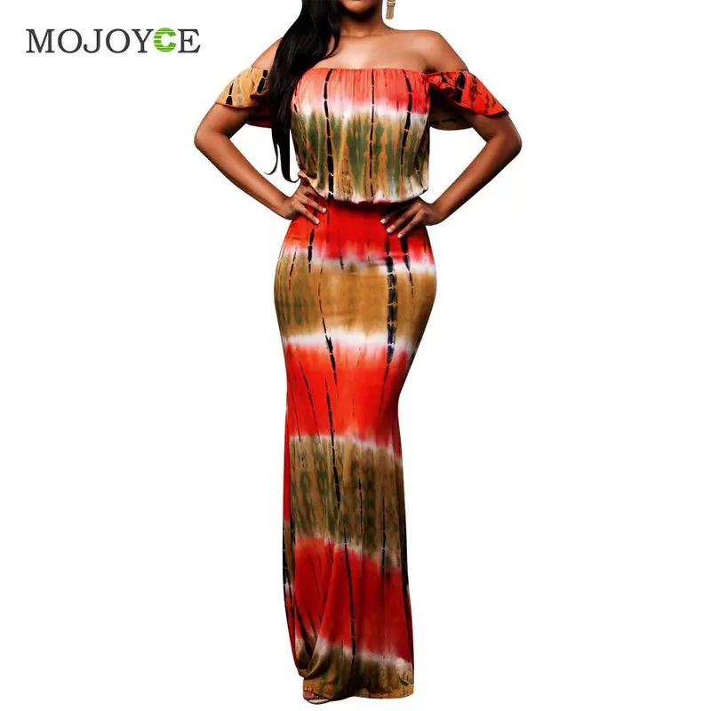 Sexy Off Shoulder Women Dress Colorful Printing Boho Dress Vestido Maxi Party Beach Long Dress Women Vestido De Festa Plus Size 1