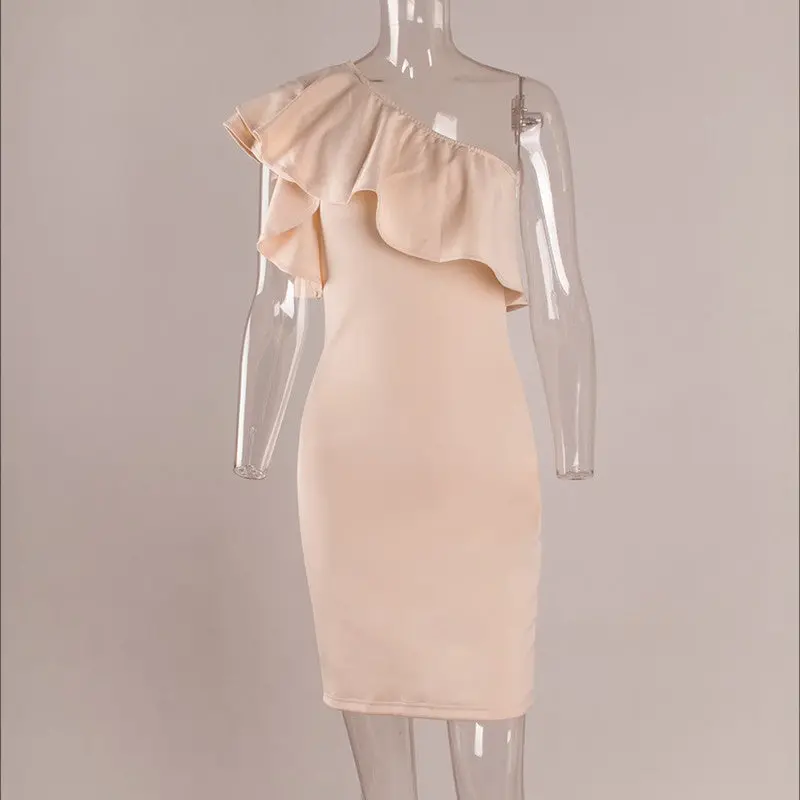 Sexy One Shoulder Ruffle Dress Women Elegant Off Shoulder Bodycon Dress Casual White Party Dresses For Women Lady 10