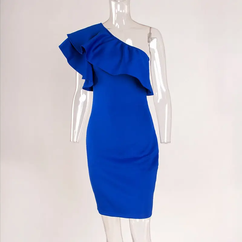 Sexy One Shoulder Ruffle Dress Women Elegant Off Shoulder Bodycon Dress Casual White Party Dresses For Women Lady 9