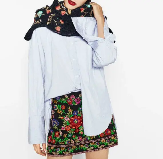 Sexy Package Hips Colored Floral Embroidery Skirt Woman Contrast Color Black Mini Short Skirts Femme 3