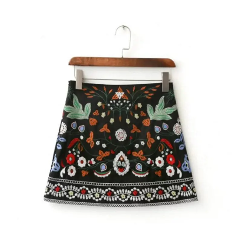 Sexy Package Hips Floral Embroidery Skirt Brandy Melville Women Contrast Color Black Mini Short Skirts Femme 1