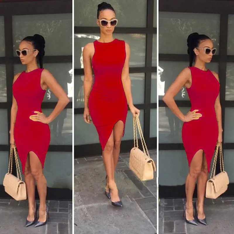Sexy Party Dresses Women Slim Package Hip Nightclub Slit Irregular Dress Vestidos De Fiesta Feida 5