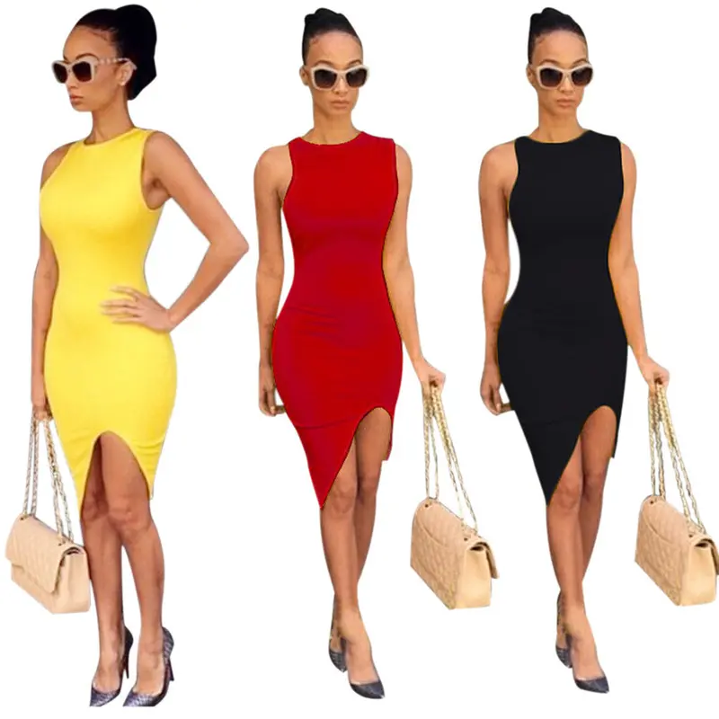 Sexy Party Dresses Women Slim Package Hip Nightclub Slit Irregular Dress Vestidos De Fiesta Feida 5