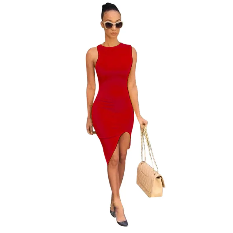 Sexy Party Dresses Women Slim Package Hip Nightclub Slit Irregular Dress Vestidos De Fiesta Feida 6