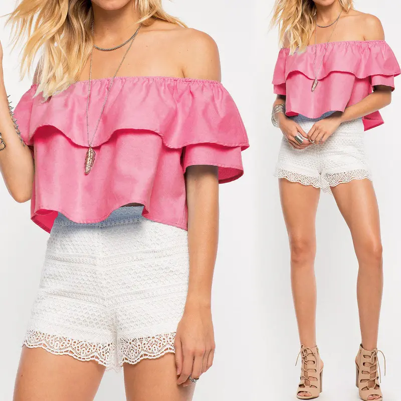 Sexy Party Off Shoulder Women Blouses Short Mini Blusas Feminino Candy Color Women Tops Shirt Women Blusas Femininas 1