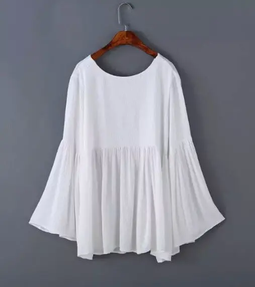 Sexy Pleated Backless Streamer Strappy Flare Sleeve Pullover Shirt Women Cotton Shirt Blouse Tops 6