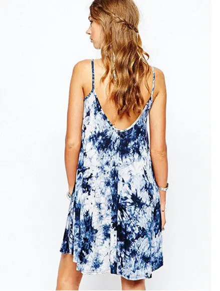 Sexy Printing Ink Rendering Sling Backless Dress Women Halter Strap Sleeveless Spaghetti Strap Dresses Femme S M L 3