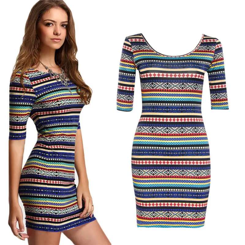 Sexy Printing Slim Bodycon Boho Party Mini Dress Womens Clothing Vestidos Feida 3