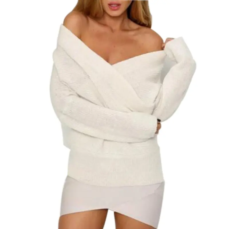 Sexy Pullovers White Sweater Women Sweater Retro Batwing Sleeve Elegant Loose V Neck Sweaters Pullover Gv427 10