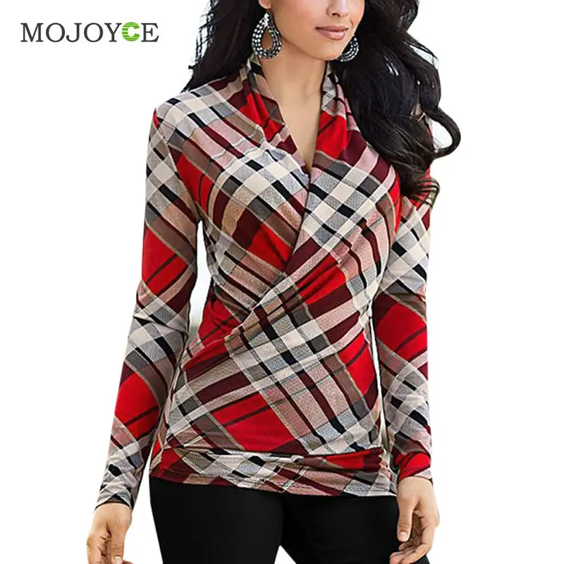Sexy Red Plaid Women Blouses Shirts Casual V Neck Tops Shirt Women Blusas Feminina Plus Size Women Tops Blusas Y Camisas Mujer 1