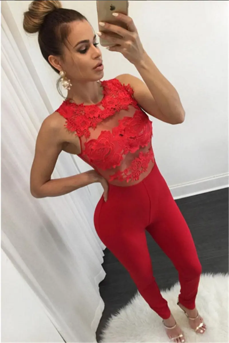 Sexy Rompers Womens Jumpsuit Bodycon Jumpsuit Club Wear Sheer Lace Flower Crochet Romper Plus Size Bodysuit 5
