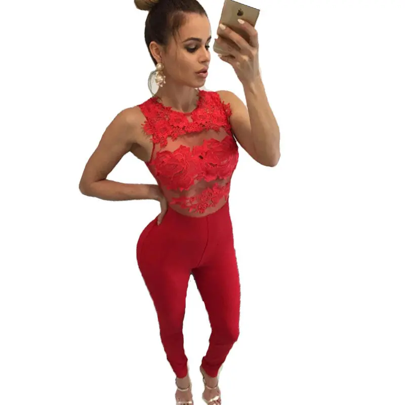 Sexy Rompers Womens Jumpsuit Bodycon Jumpsuit Club Wear Sheer Lace Flower Crochet Romper Plus Size Bodysuit 7