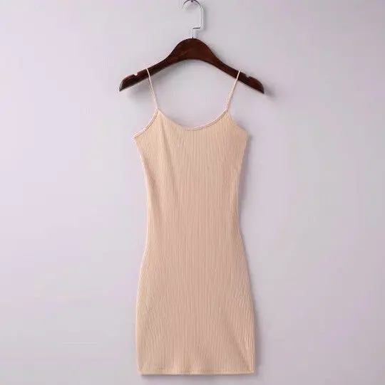 Sexy Rubber Bodycon Sleeveless Dress Women Brandy Melville Aa Spaghetti Strap Package Hips Short Dresses 5 Color 1