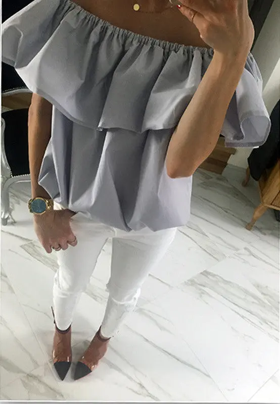 Sexy Ruffle Off Shoulder Woman Blouse Shirts Candy Color Blouses Butterfly Sleeve Blouse Top Sexy Loose Blusas Gv244-1 1