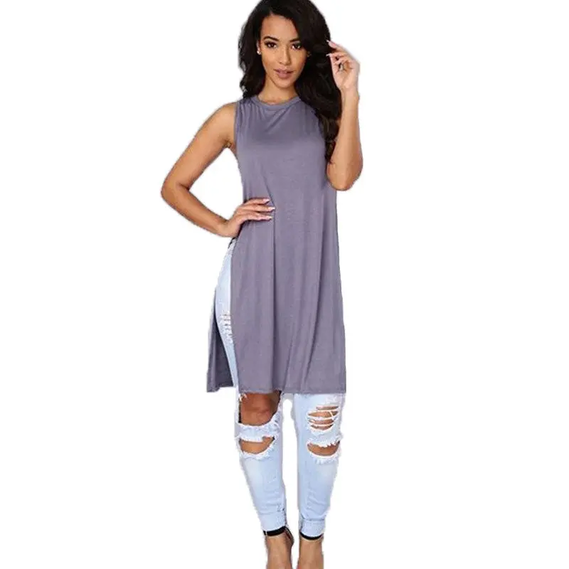 Sexy Side Split Women Tops Sleeveless Top Loose Long Shirts Women Casual Top Tees Tank Women Tops 1