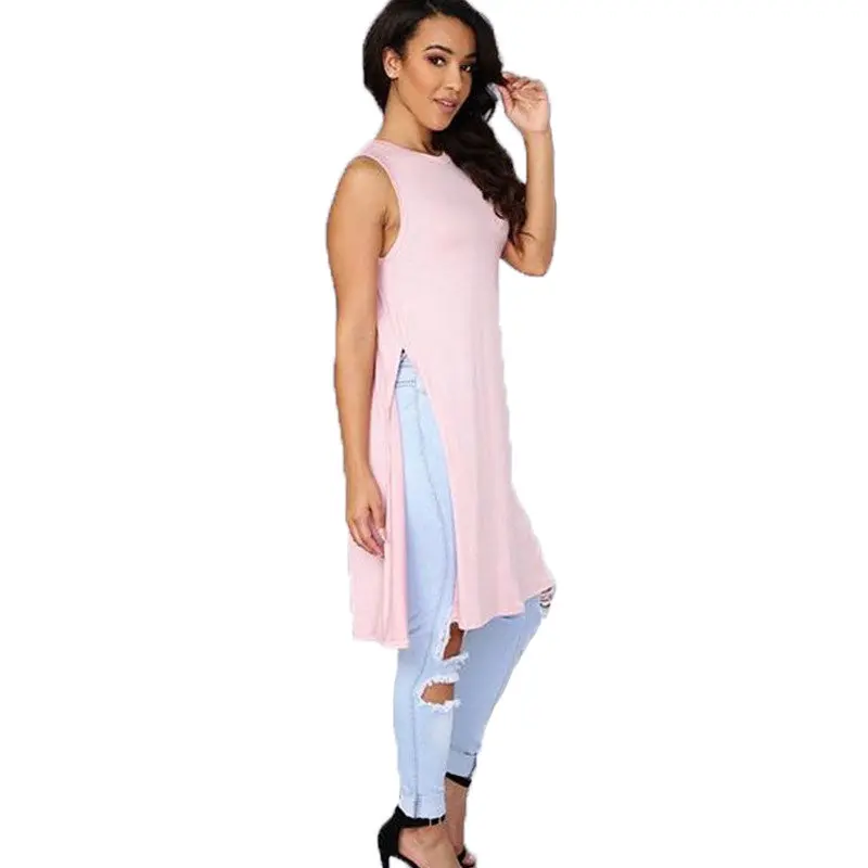 Sexy Side Split Women Tops Sleeveless Top Loose Long Shirts Women Casual Top Tees Tank Women Tops 6