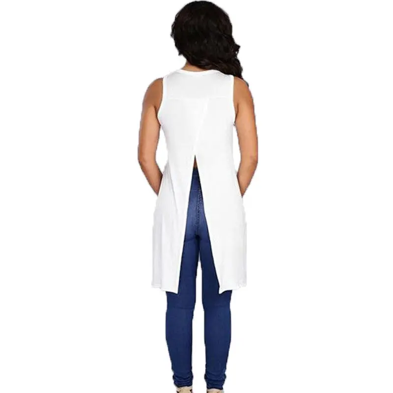 Sexy Side Split Women Tops Sleeveless Top Loose Long Shirts Women Casual Top Tees Tank Women Tops 7