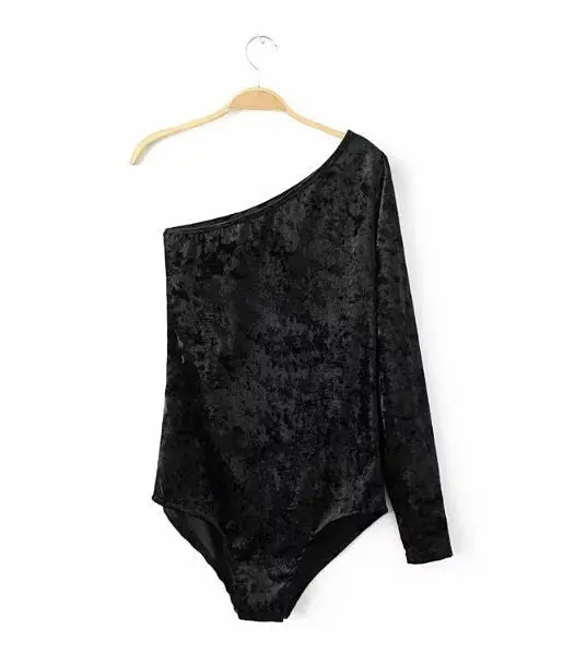 Sexy Single Shoulder Long Sleeve Bodysuit Woman Black Shoulderless Tight Short Jumpsuit Slim Fit Rompers Playsuit 1