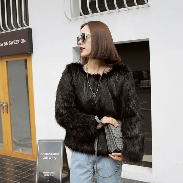 Sexy Slash Neck Long Hairy Shaggy Faux Fox Fur Coat Women Off Shoulder Faux Fur Coats Thick Pullovers Outerwear 2 Color 7