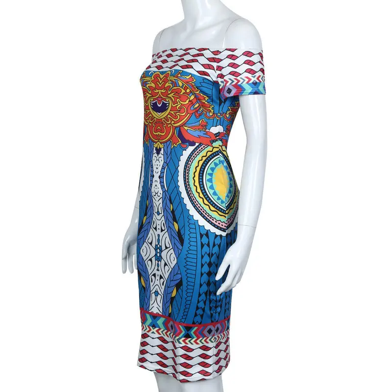 Sexy Slash Neck Women's Dress Women Traditional African Print Bodycon Fit Dress Verao Robe 3