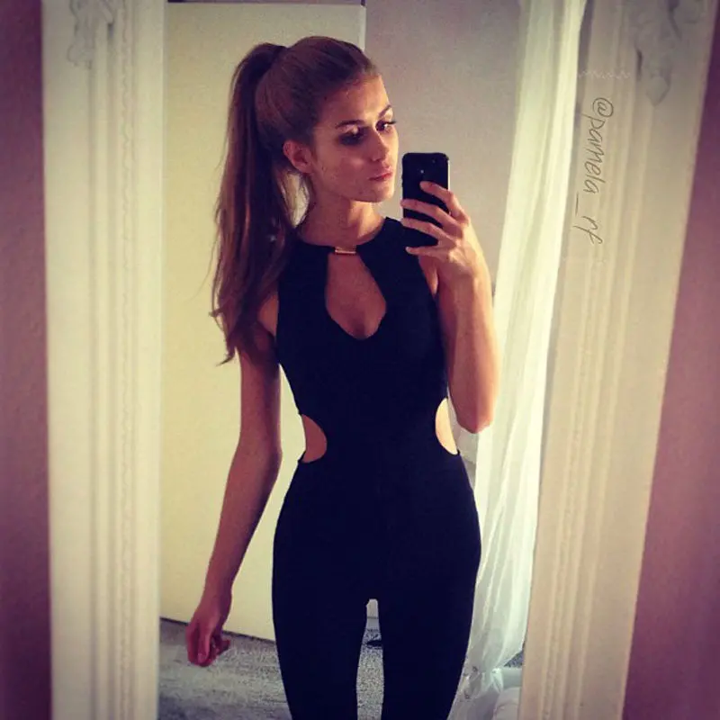Sexy Sleeveless Hhalter Piece Hollow Waist Trousers Straight Type 1