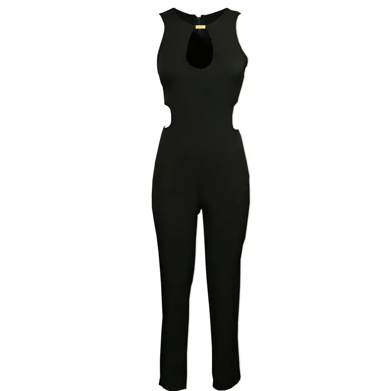 Sexy Sleeveless Hhalter Piece Hollow Waist Trousers Straight Type Black Rompers Womens Jumpsuit Bodysuit Plus Size 2