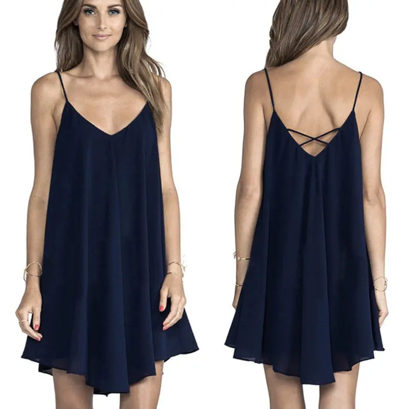 Sexy Sleeveless Party Evening Short Mini Dress Beach Dress With Blue Color 1