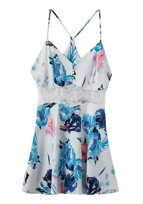 Sexy Spaghetti Strap V Neck Floral Print Spliced Lace Short Jumpsuit Rompers Women's Playsuits Elegant Jumpsuit 1
