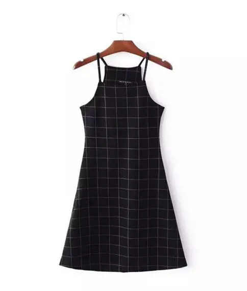 Sexy Square Neck Plaid Sleeveless Dress Women Brandy Melville Aa Slim Fit A Line Short Dresses 1