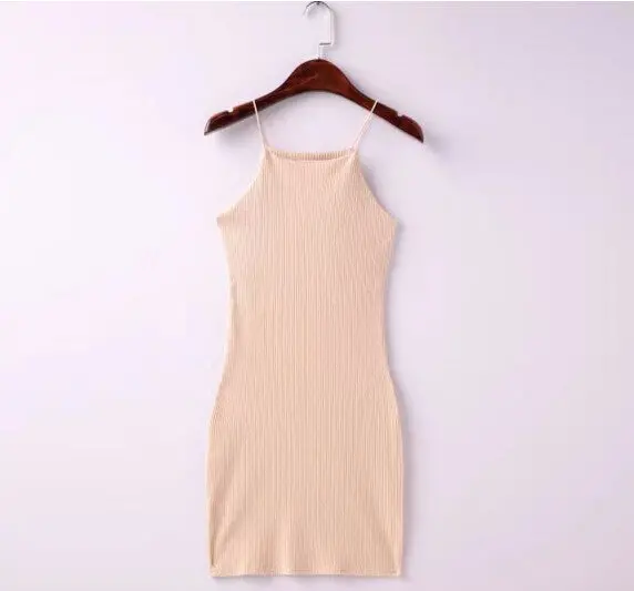 Sexy Square Neck Rubber Bodycon Sleeveless Dress Women Brandy Melville Aa Package Hips Short Dresses 5 Color 1