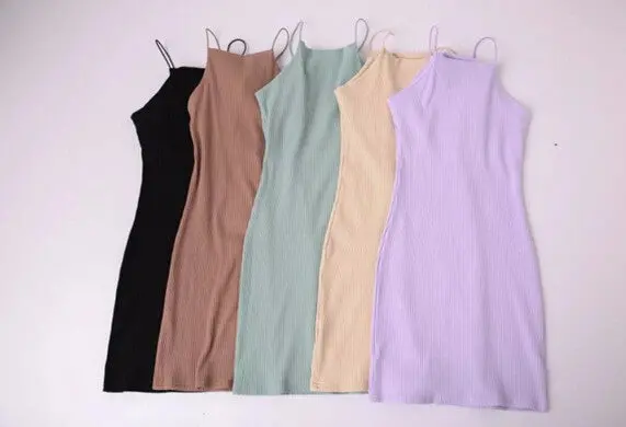 Sexy Square Neck Rubber Bodycon Sleeveless Dress Women Brandy Melville Aa Package Hips Short Dresses 5 Color 10