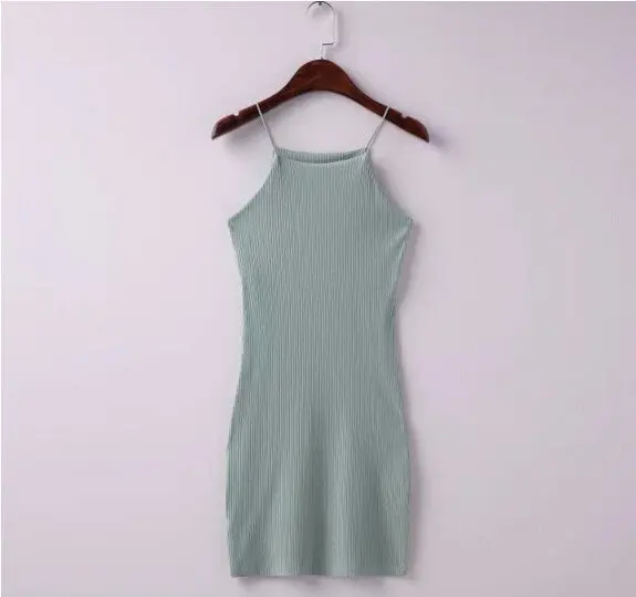 Sexy Square Neck Rubber Bodycon Sleeveless Dress Women Brandy Melville Aa Package Hips Short Dresses 5 Color 5