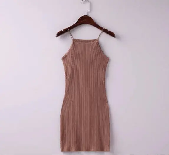 Sexy Square Neck Rubber Bodycon Sleeveless Dress Women Brandy Melville Aa Package Hips Short Dresses 5 Color 7