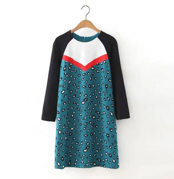 Sexy Striped Raglan Sleeve Spliced Leopard Dress Women Contrast Color 3/4 Sleeve Short Dresses 1