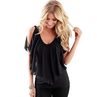 Sexy Style Women Sleeveless Irregular Chiffon Tees Off The Shoulder Shirts Women Tops Cropped Femininas 1