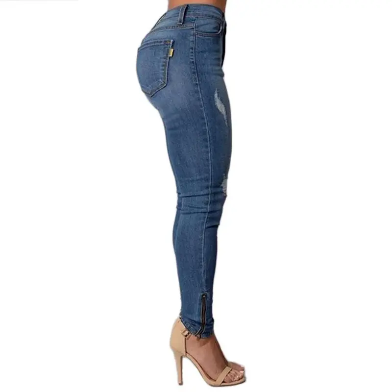 Sexy Styleripped Holes Denim Pants Jeans Slim Vintage Boyfriend Jeans For Girl S-Xl Size Zipper Decor 3