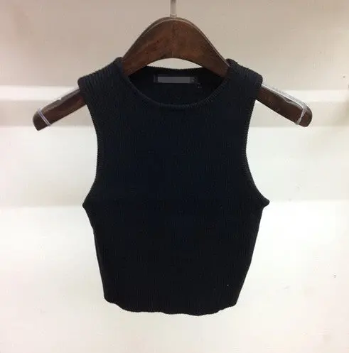Sexy Tight Knit Crop Top Tank Top Women 5 Colors Bustier Crop Top Vest Skinny Knitted T-Shirt Women Cropped 1