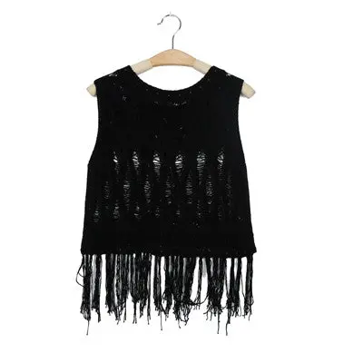 Sexy Tops For Women Women Beach Loose Hollow Tassel Knit Crop Top Sleeveless Vest Top Tees 2