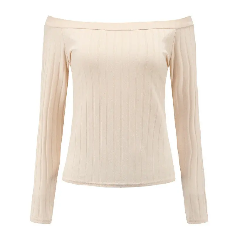 Sexy Tops Women Slash Neck Crop Top Long Sleeve Off Shoulder Top Tees For Women Tight Cropped Top 1
