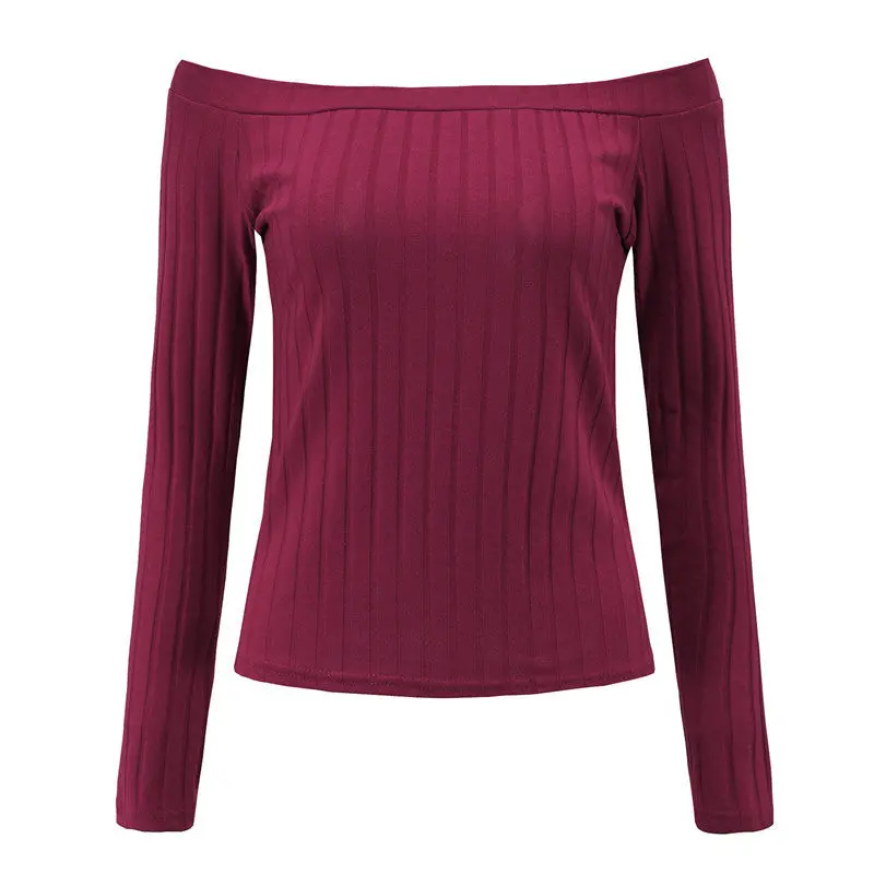 Sexy Tops Women Slash Neck Crop Top Long Sleeve Off Shoulder Top Tees For Women Tight Cropped Top 11