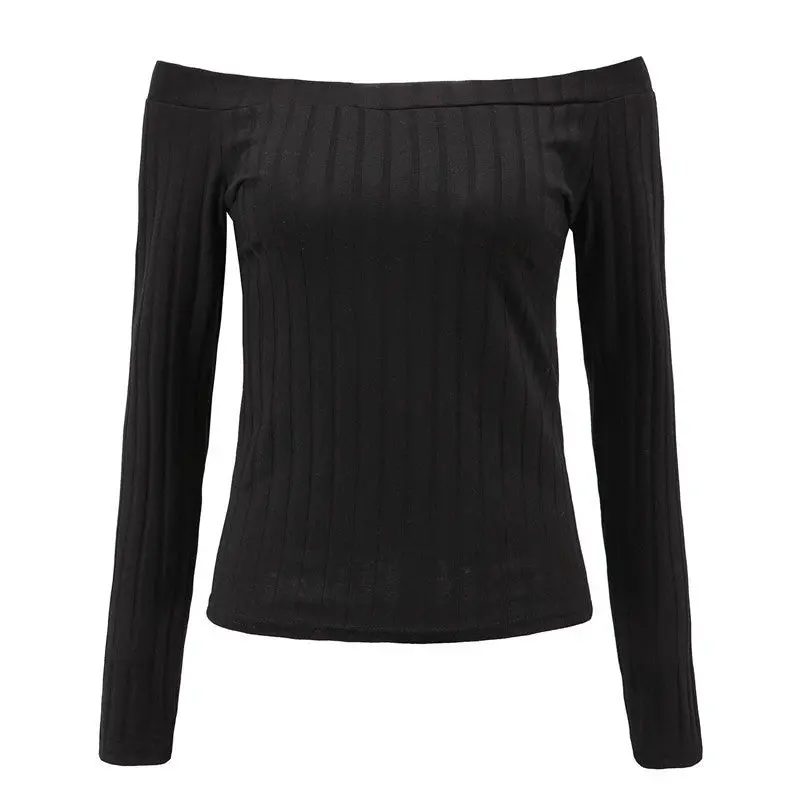 Sexy Tops Women Slash Neck Crop Top Long Sleeve Off Shoulder Top Tees For Women Tight Cropped Top 5