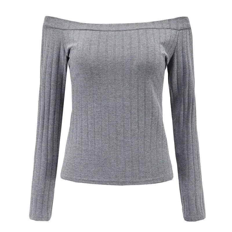 Sexy Tops Women Slash Neck Crop Top Long Sleeve Off Shoulder Top Tees For Women Tight Cropped Top 9