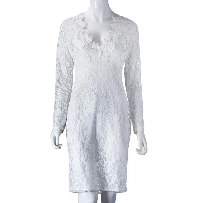 Sexy V Neck Lace Dress Women's White Bandage Dress Party Wear Bodycon Mini Dresses Cutout Back Hole Club Short Dresses 1
