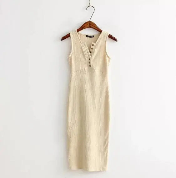 Sexy V Neck Slit Side Jersey Bodycon Tank Dress Casual Button Slit Dress Brandy Lolita Vestido Robe Elbise Jurken 10 Colors 1