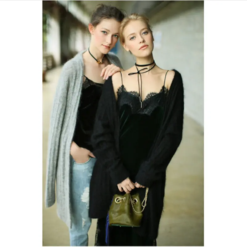 Sexy Velvet Lace Stitching Strappy V Neck Strap Dress Woman Vestido De Festa Curto Robe Jurken Dresses Black Green 3