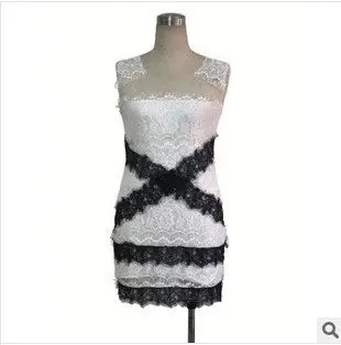 Sexy Vestido De Renda Black White Lace Pachwork Sleeveless Mini Dress Vestidos Plus Size Slim Bodycon Dress 1