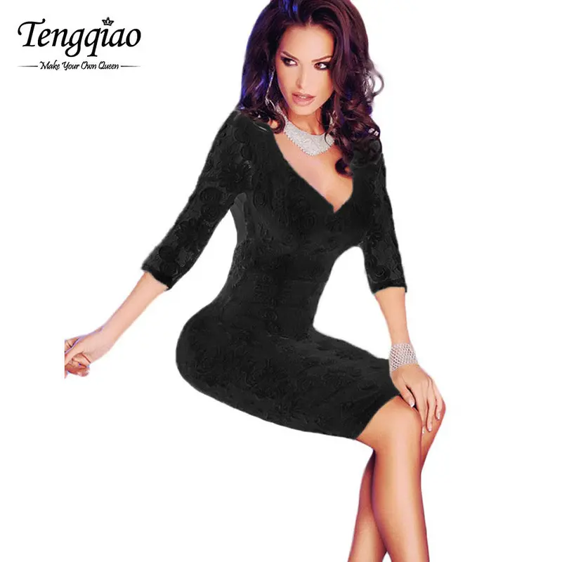 Sexy White Lace Dress With Open Back V-Neck Sexy Night Club Wears Dress Business Party Bodycon Dress 1