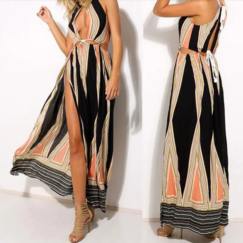 Sexy Woman Dress Style Women Party Long Dress Girl Vintage Side Split Dresses Maxi Vestidos 3